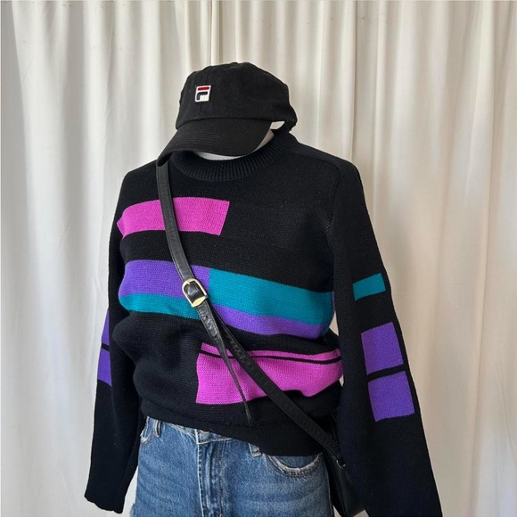 Vintage 100% Wool Geometric color block sweater medium - Picture 6 of 8
